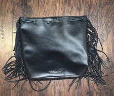 Victoria Secret New Black Fringe Tote Backpack Cinch bag Limited Edition NWOT