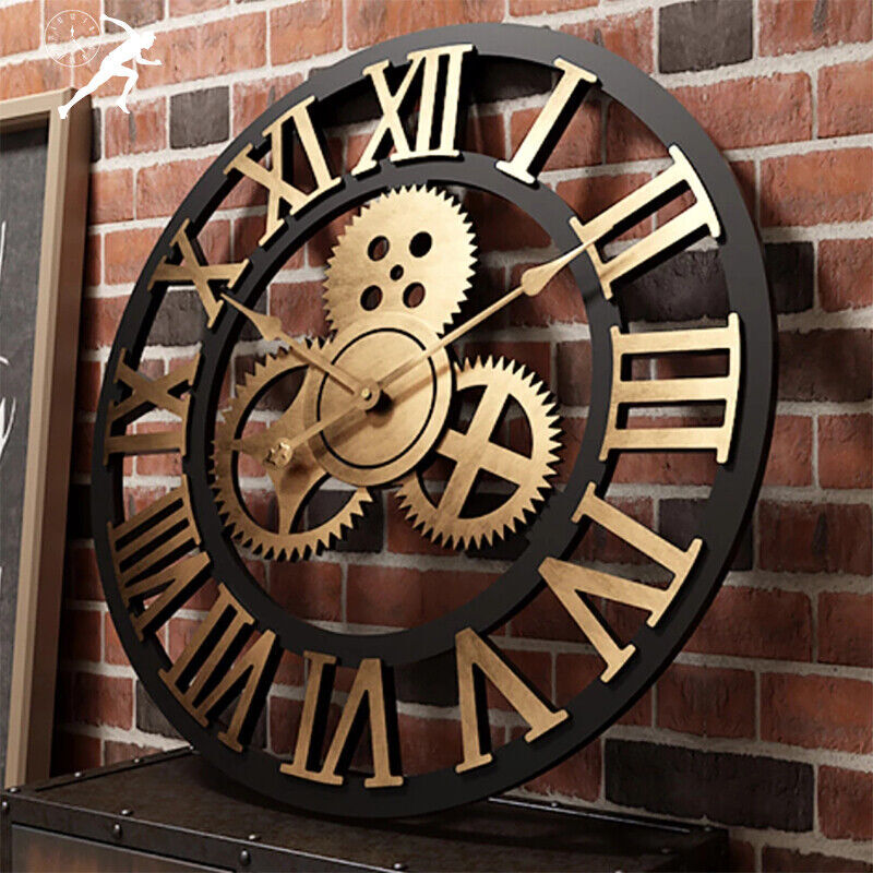 60cm Extra Large Roman Numerals Skeleton Wall Clock Giant Big Open Face ...