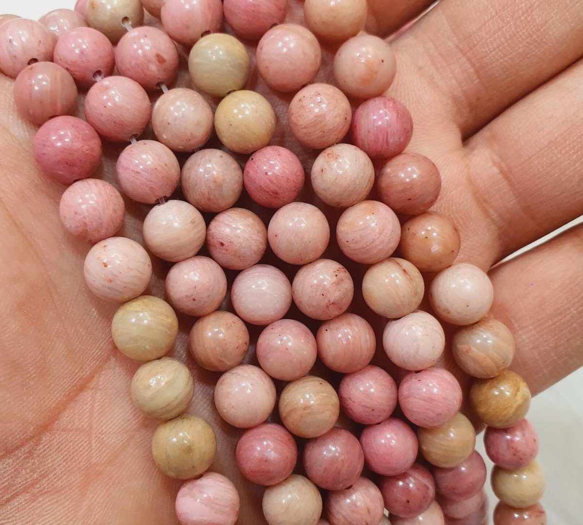 AAA Natural Pink Rhodonite Smooth Round Ball 8mm Gemstone Beads Jewelry  Making