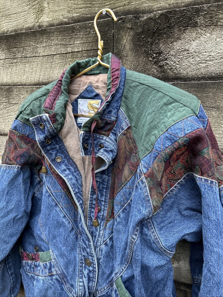 Chaqueta Bomber Denim Retro Años 80 De Colección Bordada Patchwork Bohemia Con MD Foto 4 de 4