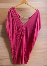 GUESS by Marciano Fuchsia Pink Sweater Knit Tunic Dress Gold Chain Back Medium