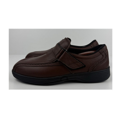 Orthofeet Men's Size 8.5 Brown Leather Hook & Loop Slip-On Casual Shoes