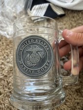 Official U.S. Marine Corps Heavy-bottomed Glass Beer Stein/mug