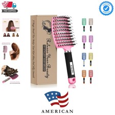 Detangling Brush Boar Bristles Hairbrush Make Hair Shiny  Healthier Curved a...