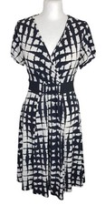 Next Petite Black White Wrap Dress UK 14 Short Sleeve Stretch Jersey Smart Work