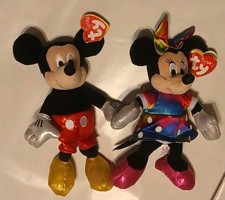 TY Sparkle Beanie Baby Collection Disney 8  Mickey And Minnie Mouse Plush