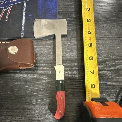 Mini Hatchet Axe with Leather Sheath, Red/Black/White 3-Color Handle