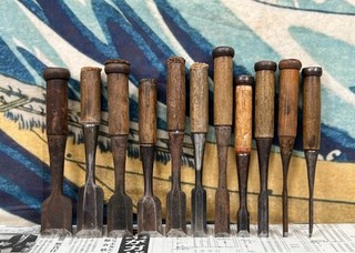 Vintage Japanese rare Chisel nomi 11set made by blacksmith /Hammer Hand Tool a19