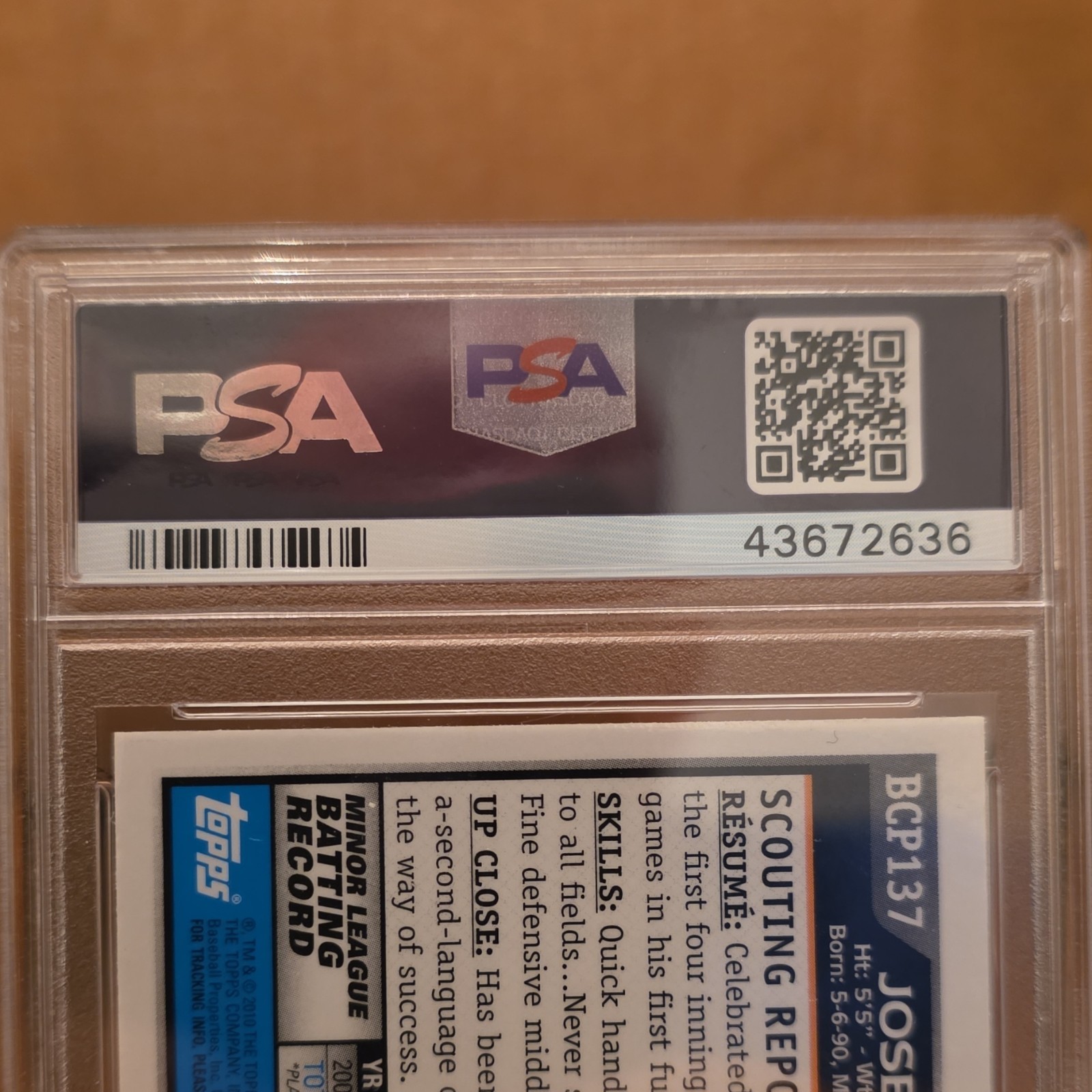 Bowman Chrome 2010 Jose Altuve Prospects Rookie #BCP137 PSA 9 Houston Astros view 8