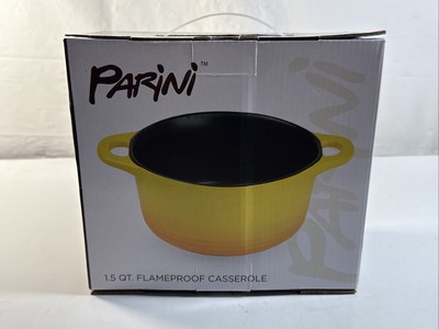 PARINI 1.5 QT FLAMEPROOF CASSEROLE DISH  YELLOW  7 1/2 '' DIAMETER