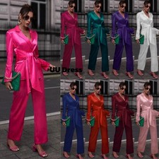Silk Satin Women Suit with Belt Prom Wedding Party Formal Wear Ladies Outfit Set