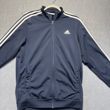 Adidas Track Jacket Mens Full Zip Black White Stripes Athleisure Size M