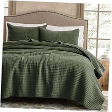 100 Cotton King Size Quilt Set - Green Striped Pick King 106"x96" Olive
