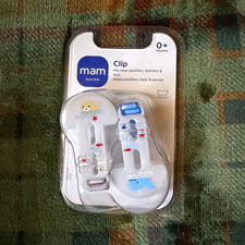 MAM Pacifier Clip 2-Pack Washable Animals Theme White Blue Gray Red MPN 6490