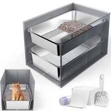 23.6" x 15.7" x 6" Stainless Steel Litter Box with Litter Box Enclosure Splas...