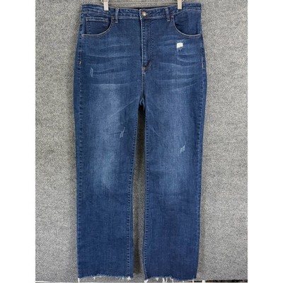 Risen Jeans Womens 2XL Blue High Rise Straight Raw Hem Stretch