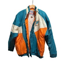 Vtg Miami Dolphins Drip 1990s Apex One Puffer Jacket L-XL Pro Line NFL *read zip