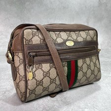 GUCCI 75.02.004 GG Sherry Line Shoulder Bag Brown Gold Hardware Leather Beige