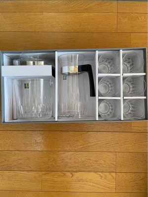 HOYA CRYSTAL Ice bucket(5.11x4.72'')/Pitcher(8.07x3.74'')/Glass*6(4.33x2.36'') set