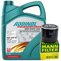 MotoröL Set Addinol 10W-40 4 Liter + ÖLfilter FüR Hyundai Accent KIA Mitsubishi