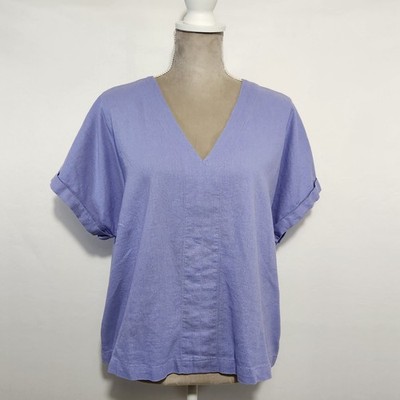 Universal Thread Women's Size X-Large Linen Blend  V-Neck Short Sleeve Boxy Top