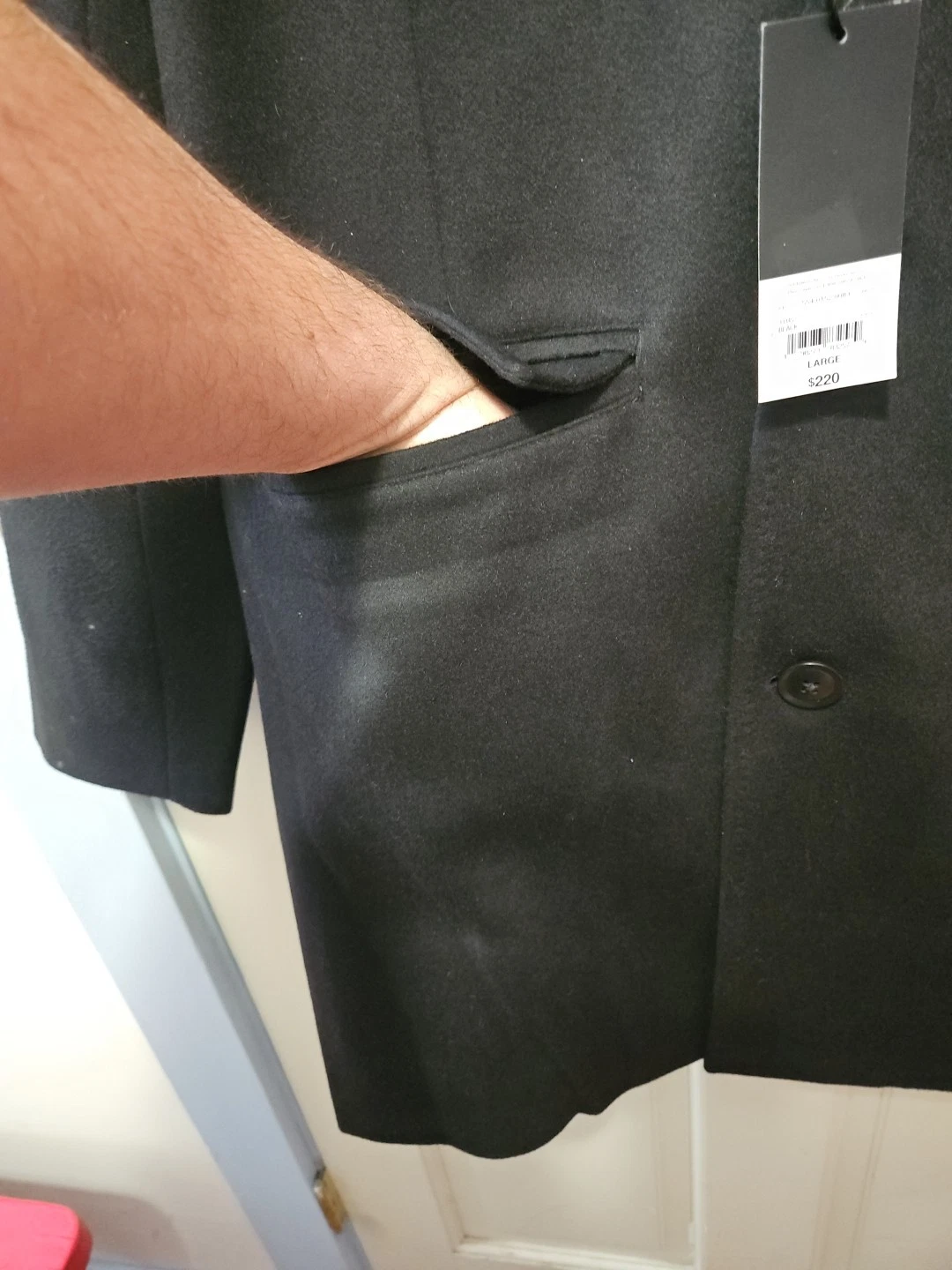 JF J.Ferrar Mens Topcoat Large Black Wool $220 Retail - product detail image 6