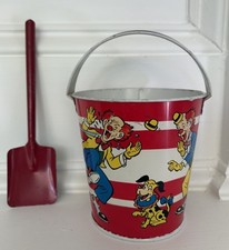 Tin Litho Sand Pail Clowns Vintage Ohio Art Metal Bucket 210 Red Blue Shovel