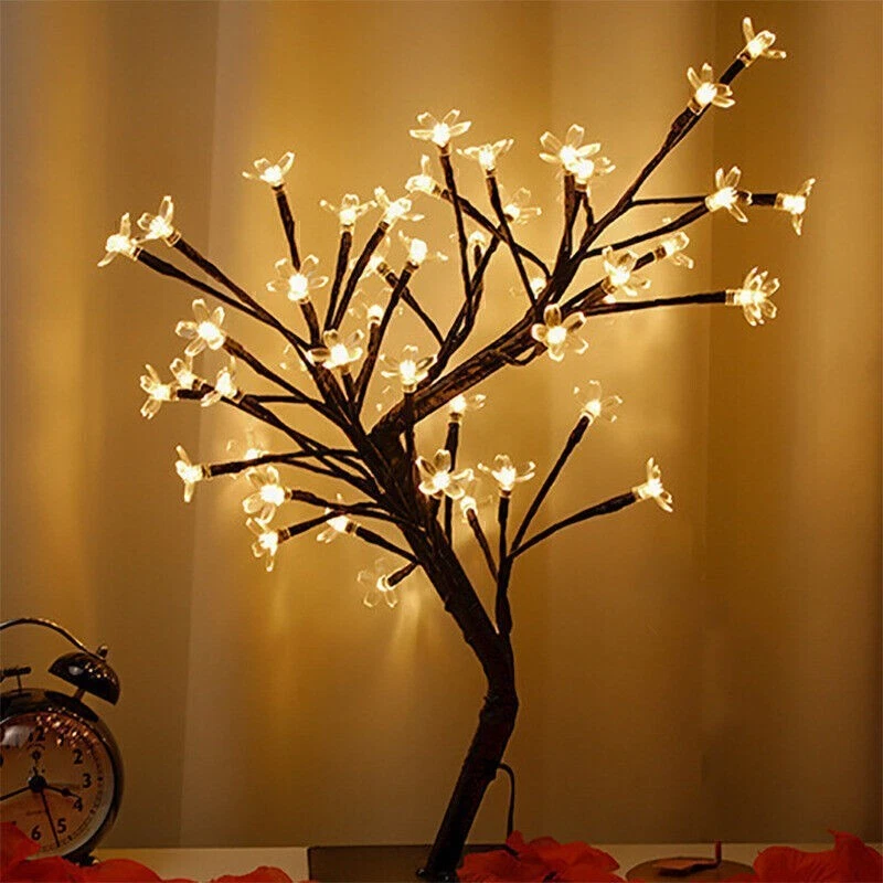 Artificial LED Cherry Tree Light Tabletop Office Home Lamp Deco Night Light Gift - Image 3 of 4
