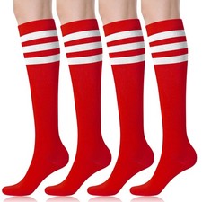 4 Pack Women's Knee High Socks Cotton Tube Stripe Socks, Red, For Halloween C...