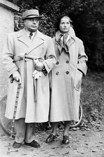 Film director Gabriel Pascal his wife both wearing overcoats hats - Old Photo