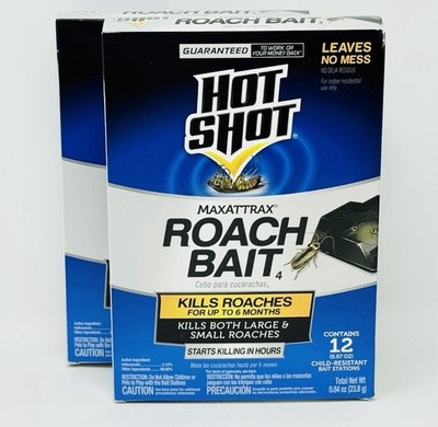 2 PK Hot Shot Maxattrax Roach Killer 24 Bait Stations Traps Total - 12 Per Box