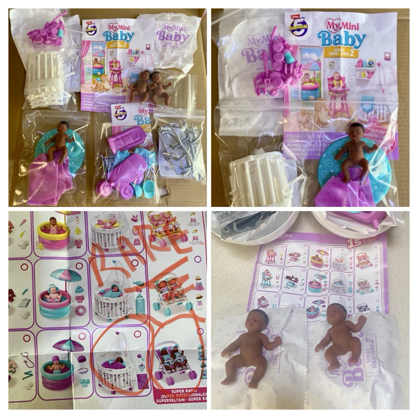 2 My Mini Baby Series 2 Rare Twins Purple Silver Double Stroller & Bassinet NEW