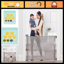 Extra Wide Retractable Baby Gate - Expands 50" - Easy Install, Locking Indicator