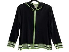 MISOOK Exclusively Women Hooded Cardigan Full Zip Sz M Black Green Classic 74-21