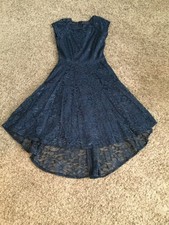 JODI Navy Lace Scallop Fit Flare Dress SIZE SMALL Asymmetrical hemline