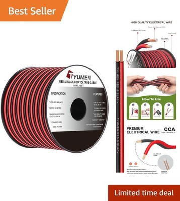 18 Gauge Wire 100FT, 18/2 AWG Red Black Hookup Electrical Wire LED Strips Ext...