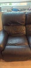 Black Leather 3 Seater Reclining Sofa, High Back, Padded Arms