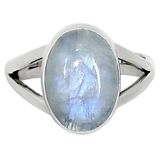 Natural Rainbow Moonstone - India 925 Sterling Silver Ring s.10 Jewelry R-1002