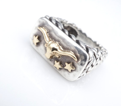 Dian Malouf Vintage Longhorn Ring Sterling Silver 14k Gold Size 8 RS3863