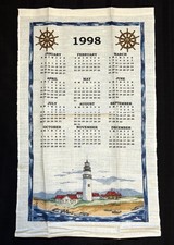 Stevens Linen 1998 Calendar Towel Lighthouse Nautical 16”x27”