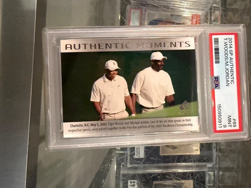 2014 SP AUTHENTIC TIGER WOODS MICHAEL JORDAN AUTHENTIC MOMENTS CARD PSA 9 MINT