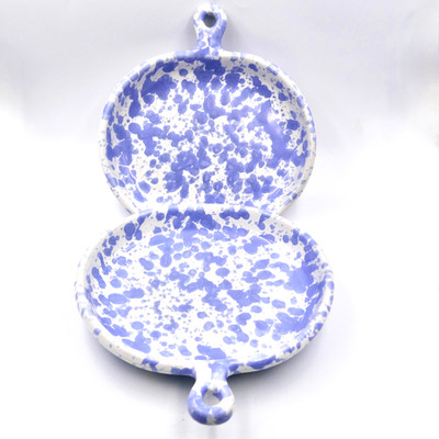 Bennington Pottery 2 Oval Bistro Handled Plates Blue Splatter Vermont Vintage