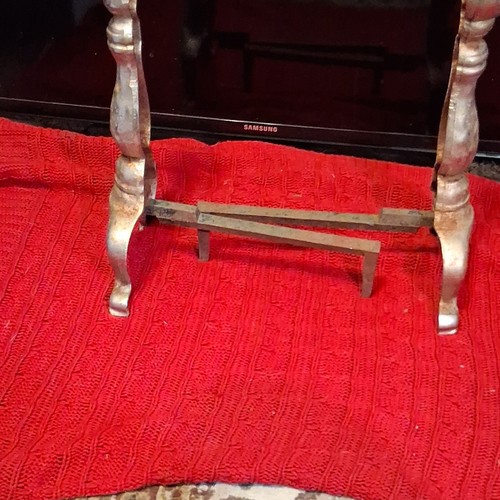 Silver Metal Fireplace Andirons Pair with Ball Top Finials Indoor
