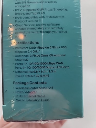 TP-LINK AC1900 Wi-Fi Router Dual Band Mu-Mimo WiFi~ Archer A8~New~Factory Sealed - Picture 13 of 14