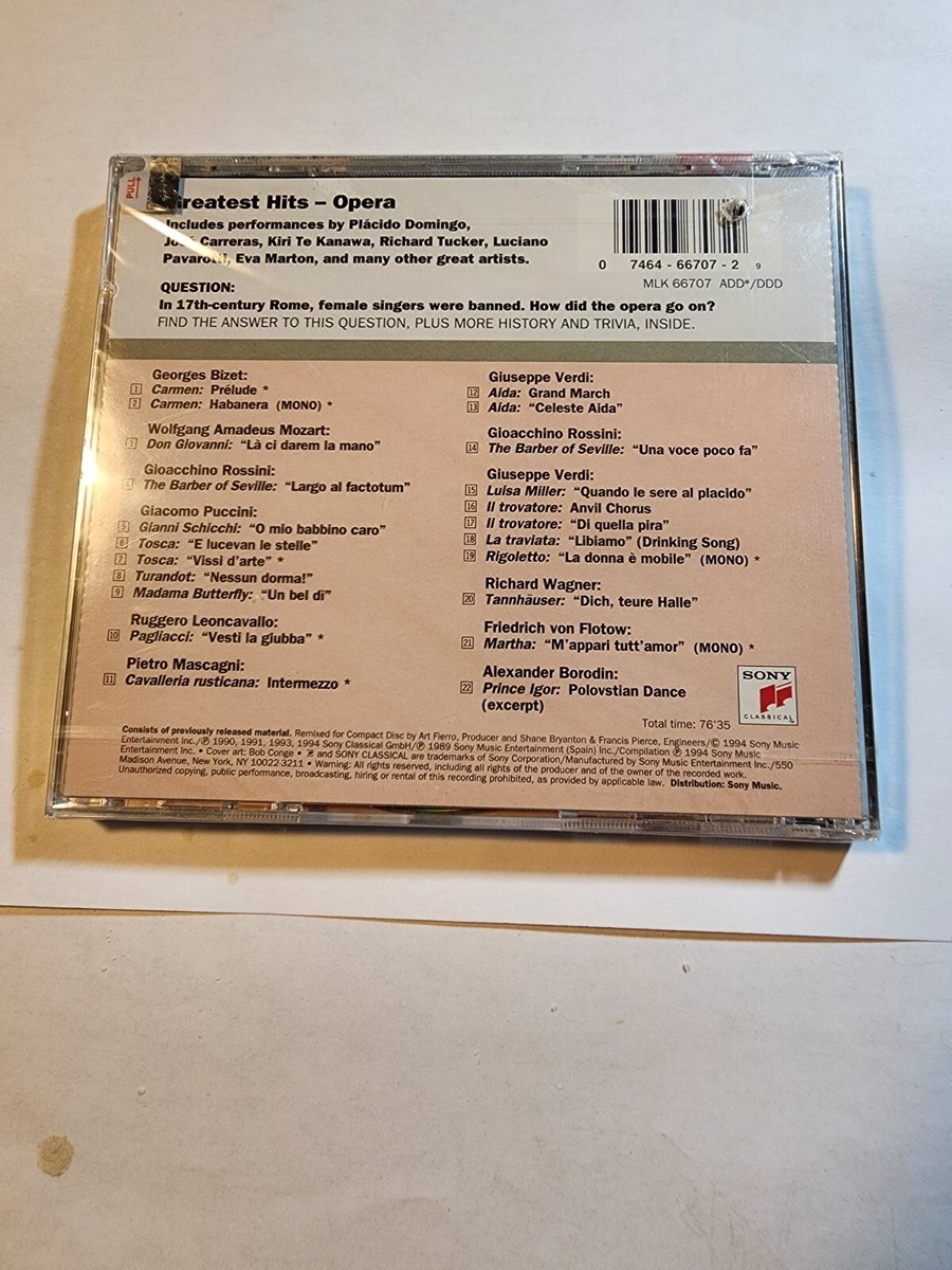 Opera: Greatest Hits (CD, Dec-1994, Sony Classical) for sale