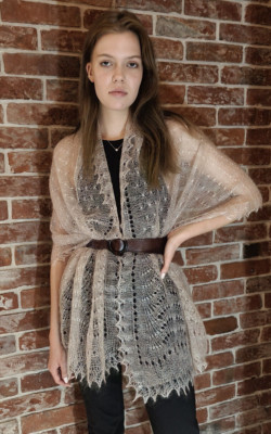 Russian Orenburg  Angora down Beige Shawl, cape, wrap, goat down, shawl, scarf