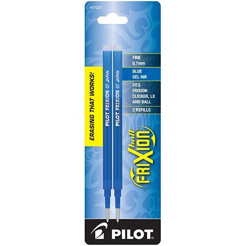 Pilot Frixion Retr. Ball Point Pen Ink Refill 0.7mm Fine Erasable 2/Pk Blue Ink