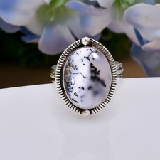 Dendritic Agate Oval 925 Sterling Silver Ring Christmas Jewelry Gift For Her.