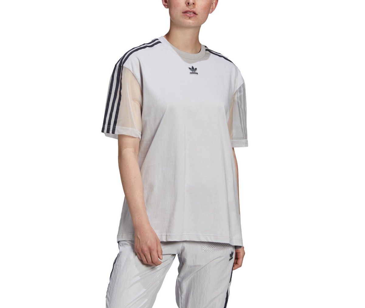 adidas Originals Women's 3-Stripes Mesh Sleeve Logo Oversized T-Shirt RRP  £33