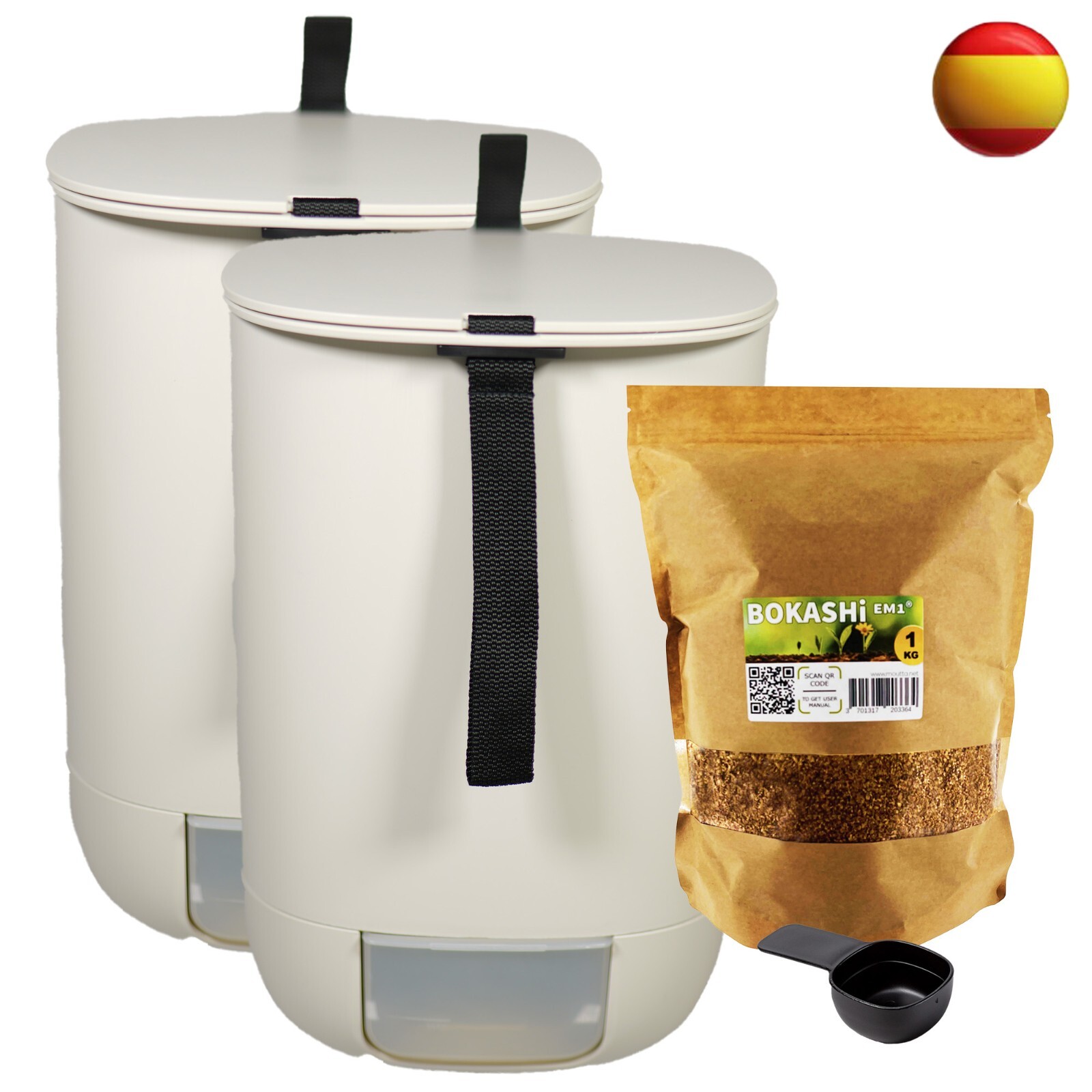 Composteur Bokashi Urbalive ivoire de 14L par lot de 2 avec robinet récupérateur